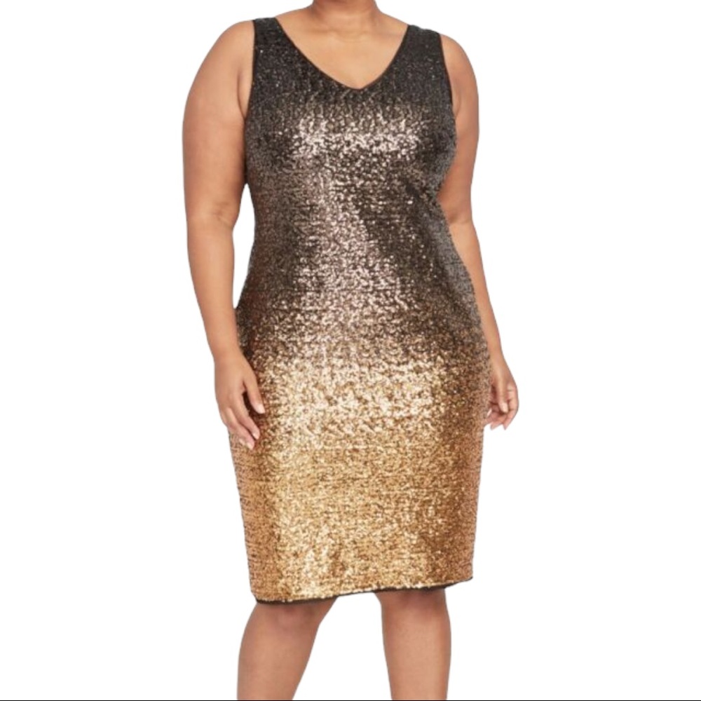 RACHEL RACHEL ROY Ombre Sequin Sheath Dress In Gold Combo, worn 1 time.